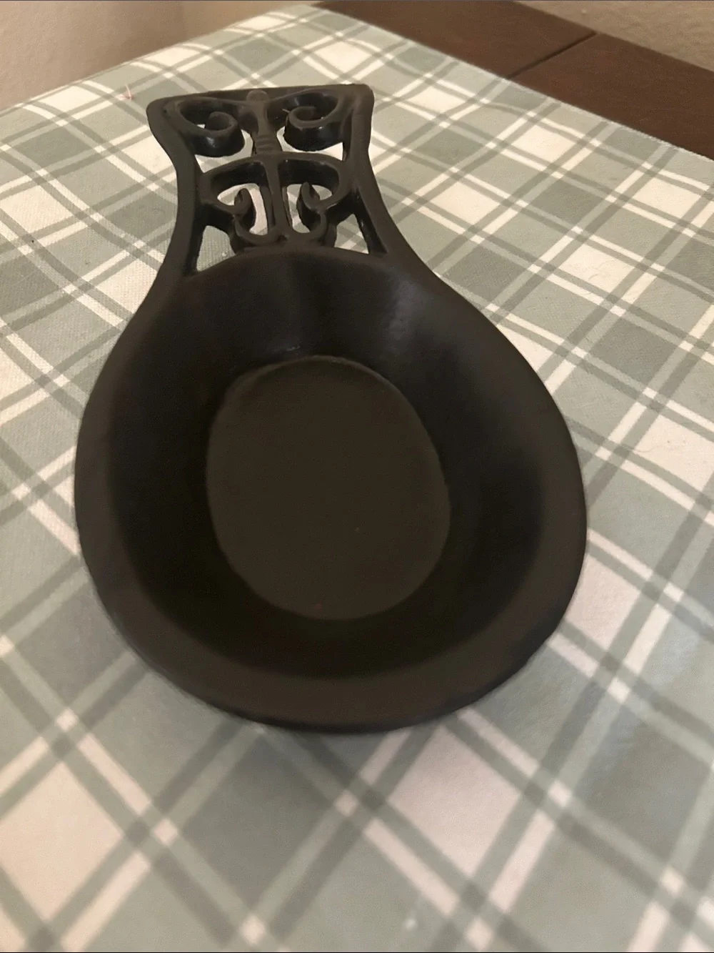 Decorative Black Iron Spoon Rest with Ornate Handle